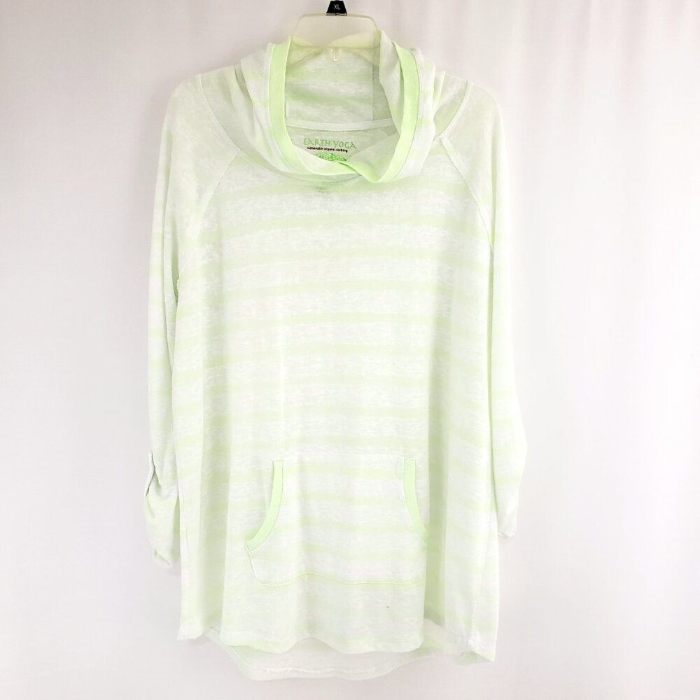 Earth Yoga Pullover Hoodie XXL Stripes Lime Green Lightweight Organic Cotton